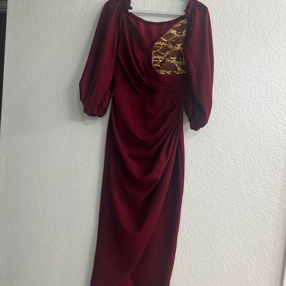 Elegant Burgundy Dress with Gold Accents